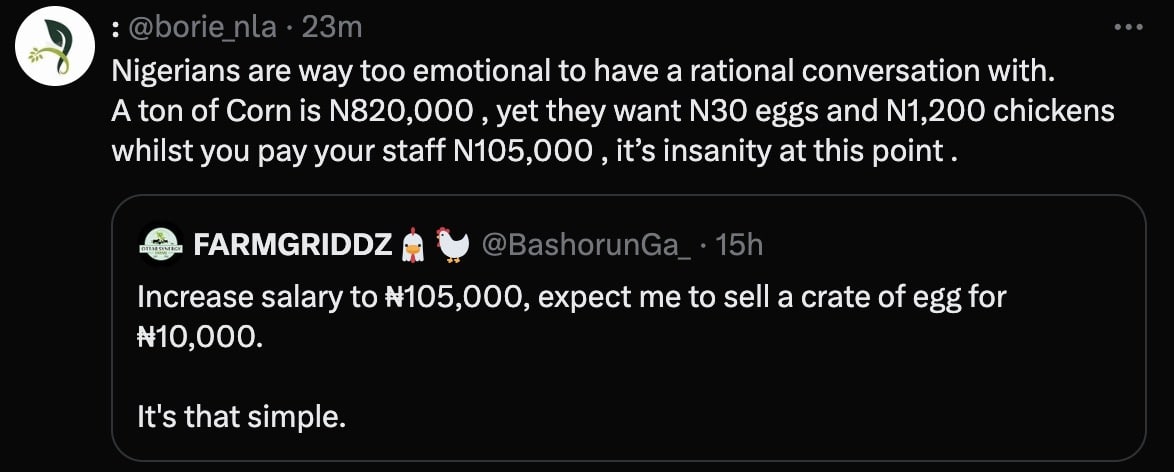 Farmer vows to sell crate of eggs for N10K if minimum wage rise to N105K